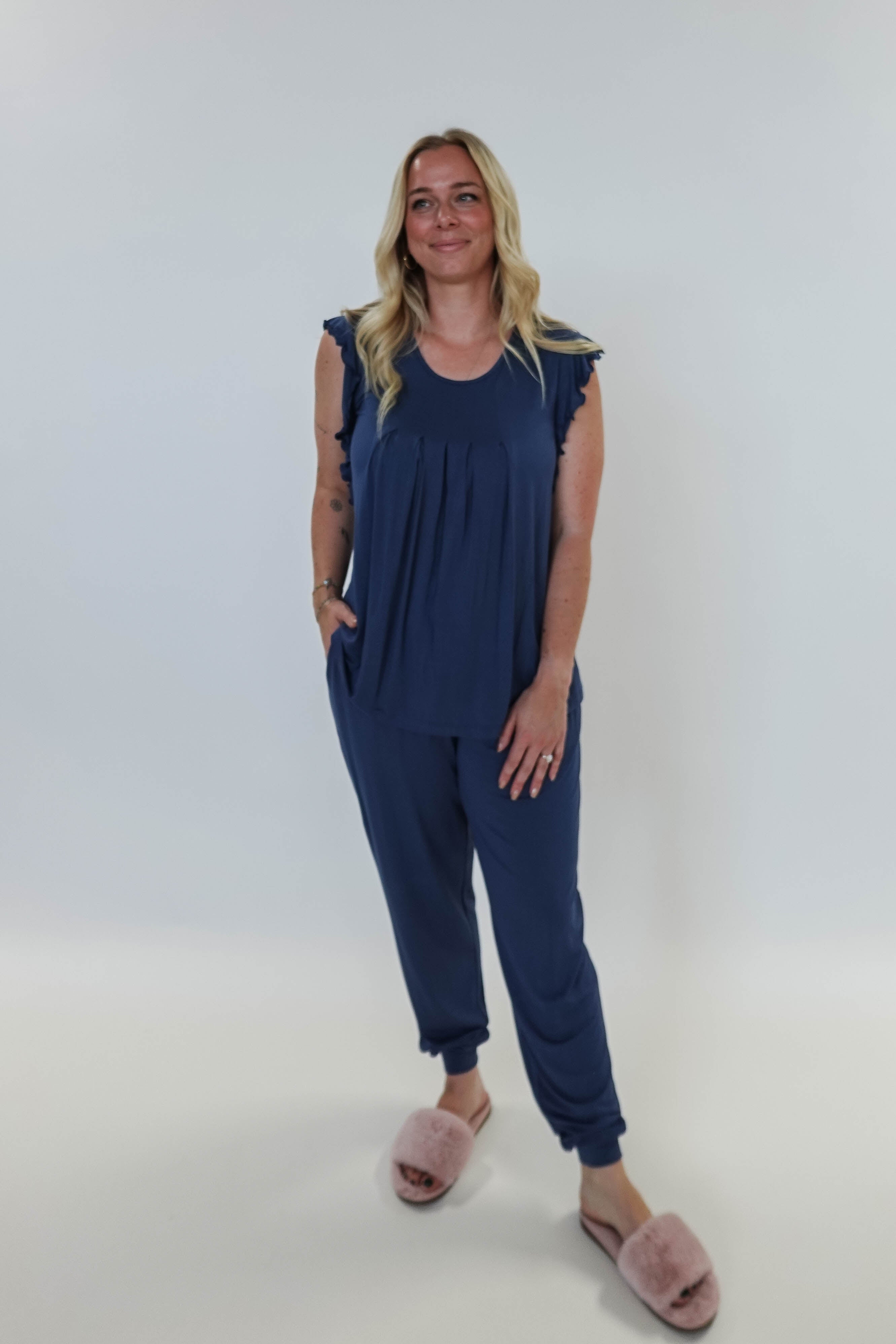 Denim Flutter Jogger Lounge PJ Set Bamboo