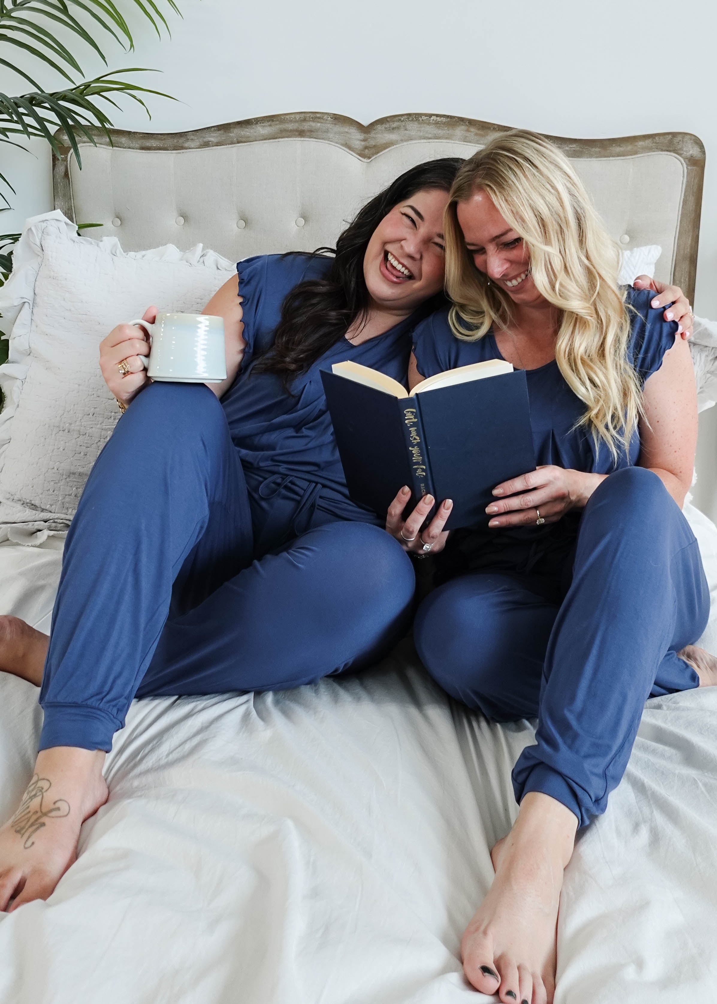 Denim Flutter Jogger Lounge PJ Set Bamboo women's denim blue lightweight bamboo loungewear set top and jogger Georgia Rylan