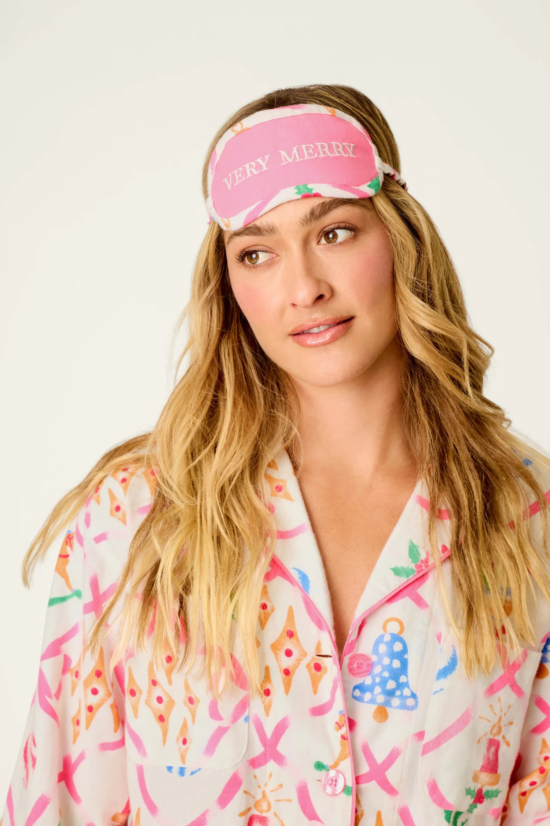 PJ Salvage Deck the Halls Flannel Gift Set full set with eye mask detail — Cloud Nine Pajamas Edmonton