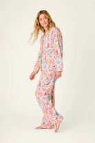 PJ Salvage Deck the Halls Flannel Set model full length side view  — Cloud Nine Pajamas Edmonton