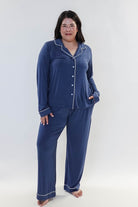 Denim Blue Long Sleeve Button Up Bamboo PJ Set by Georgia Rylan