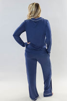 Denim Blue Long Sleeve Button Up Bamboo PJ Set - showing back of the set