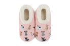 Snoozies Mini Embroidery Slipper Socks Mini Dogs Pink embroidered dog motifs front view — Cloud Nine Pajamas Edmonton
