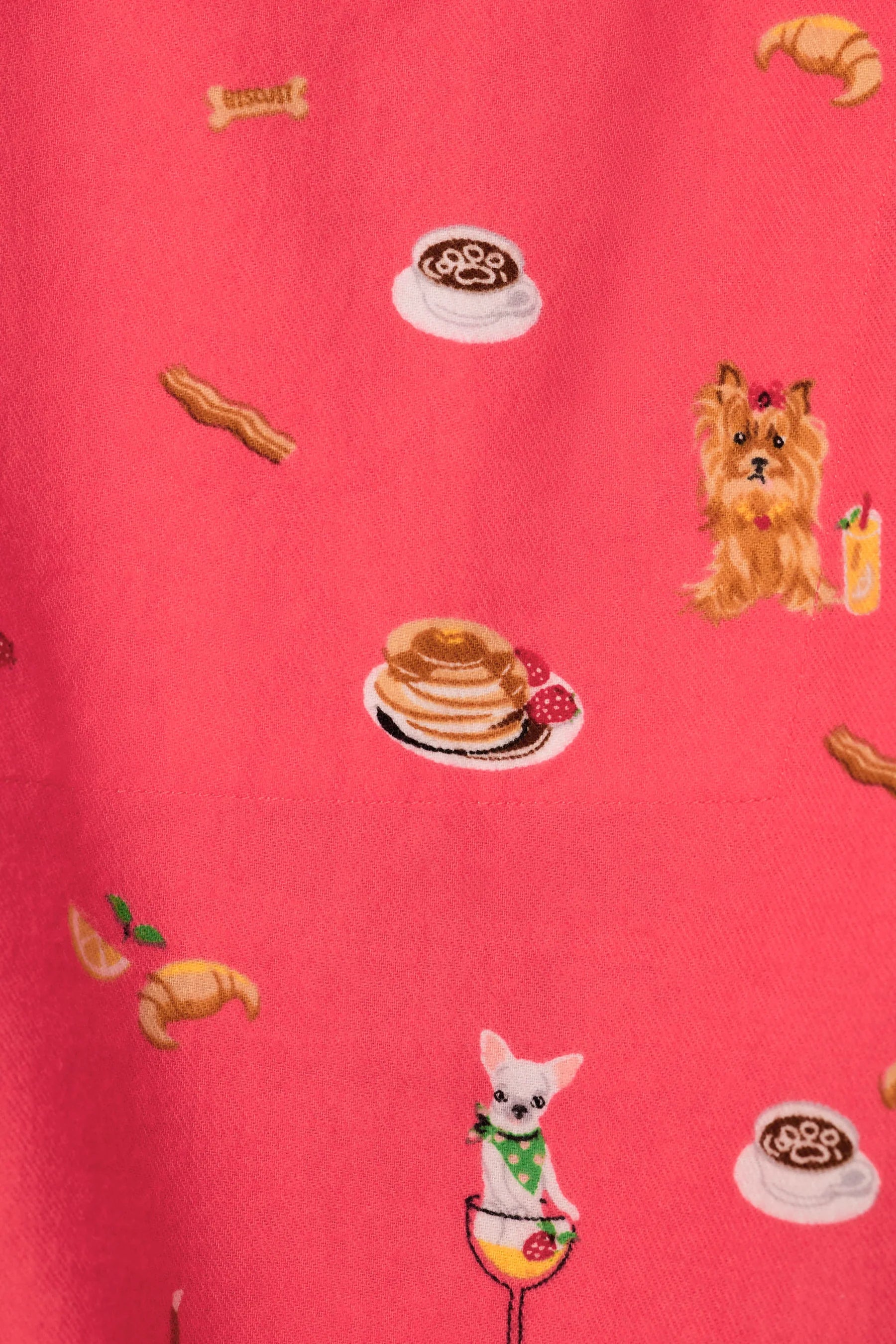 PJ Salvage Dogs Who Brunch Dark Coral double-brushed flannel fabric swatch — Cloud Nine Pajamas