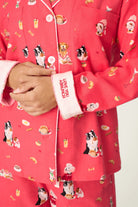PJ Salvage Dogs Who Brunch Flannel Set Love You a Brunch embroidered cuffs detail — Cloud Nine Pajamas