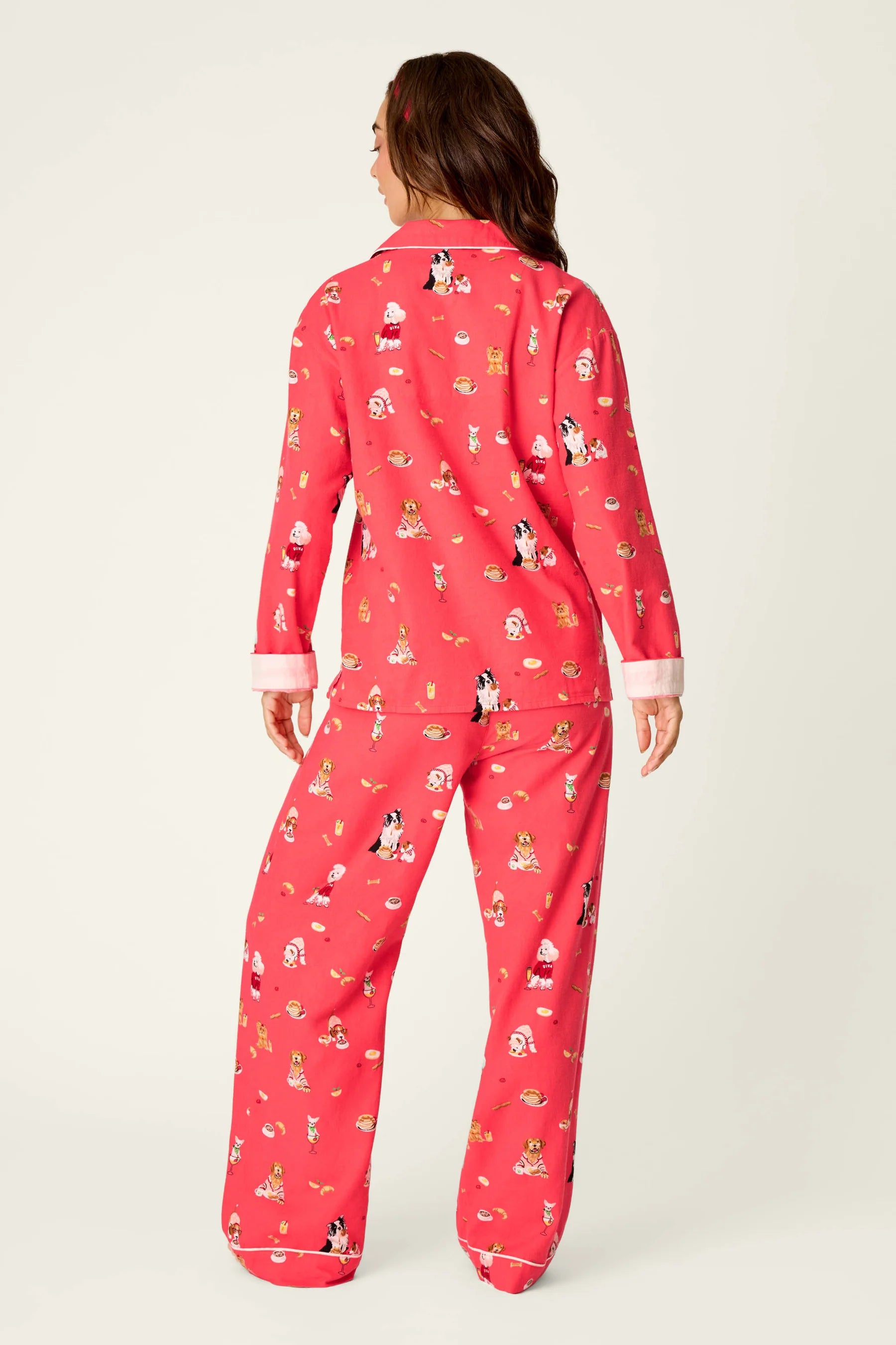 PJ Salvage Dogs Who Brunch Flannel Set model back view — Cloud Nine Pajamas Edmonton