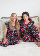 Georgia Rylan women's bamboo flutter sleeve top and soft jogger pajama pants set in Dreamy Blooms black floral print - Cloud Nine Pajamas Lifestyle shot