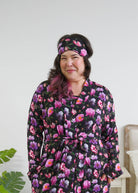 Georgia Rylan women's silk padded bamboo sleep eye mask in Dreamy Blooms black floral print