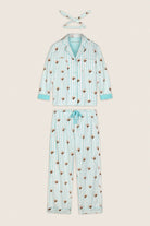 PJ Salvage Tipsy Time Flannel PJ Set full set layout with hair wrap — Cloud Nine Pajamas Edmonton
