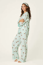 PJ Salvage Tipsy Time Flannel PJ Set model full length side view — Cloud Nine Pajamas Edmonton