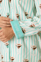 PJ Salvage Tipsy Time Flannel PJ Set Tipsy Time embroidered aqua cuffs detail — Cloud Nine Pajamas