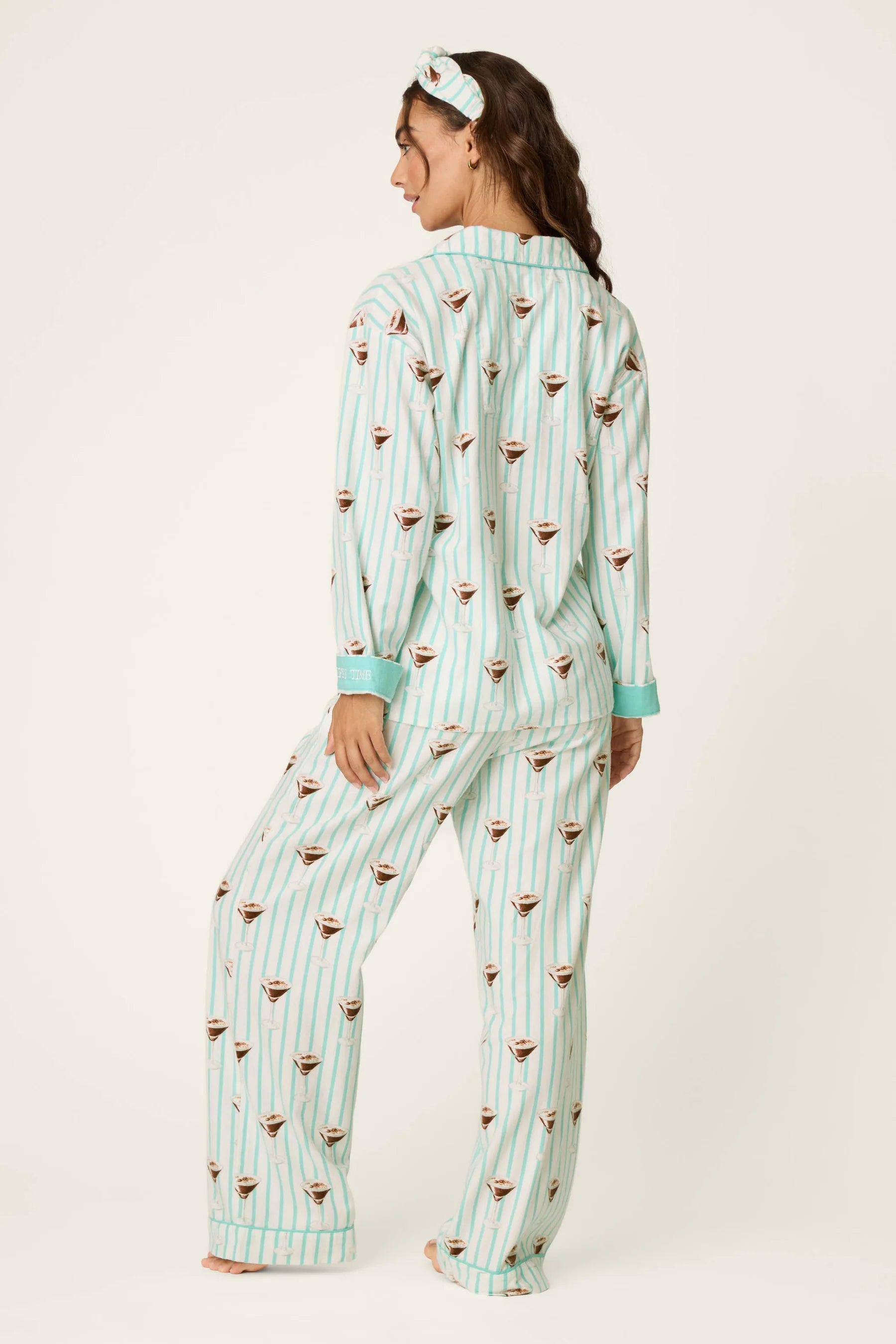 PJ Salvage Tipsy Time Flannel PJ Set model back view — Cloud Nine Pajamas Edmonton