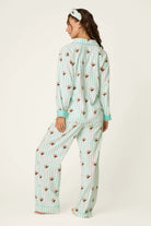 PJ Salvage Tipsy Time Flannel PJ Set model back view — Cloud Nine Pajamas Edmonton