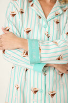 PJ Salvage Tipsy Time Flannel Nightshirt Tipsy Time embroidered aqua cuff detail — Cloud Nine Pajamas