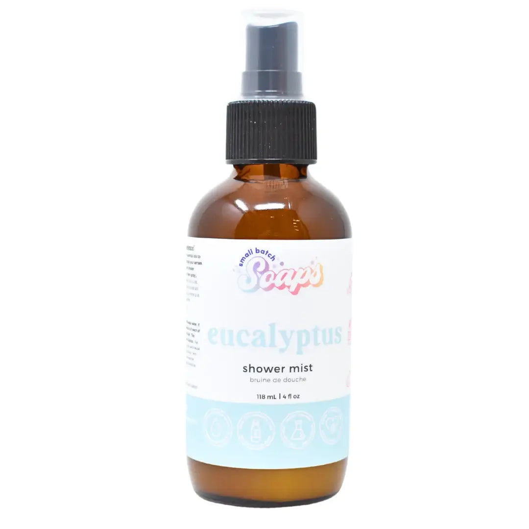 Eucalyptus Shower Mist bottle for a spa-like shower experience, soothing essential oils, 118ml size.