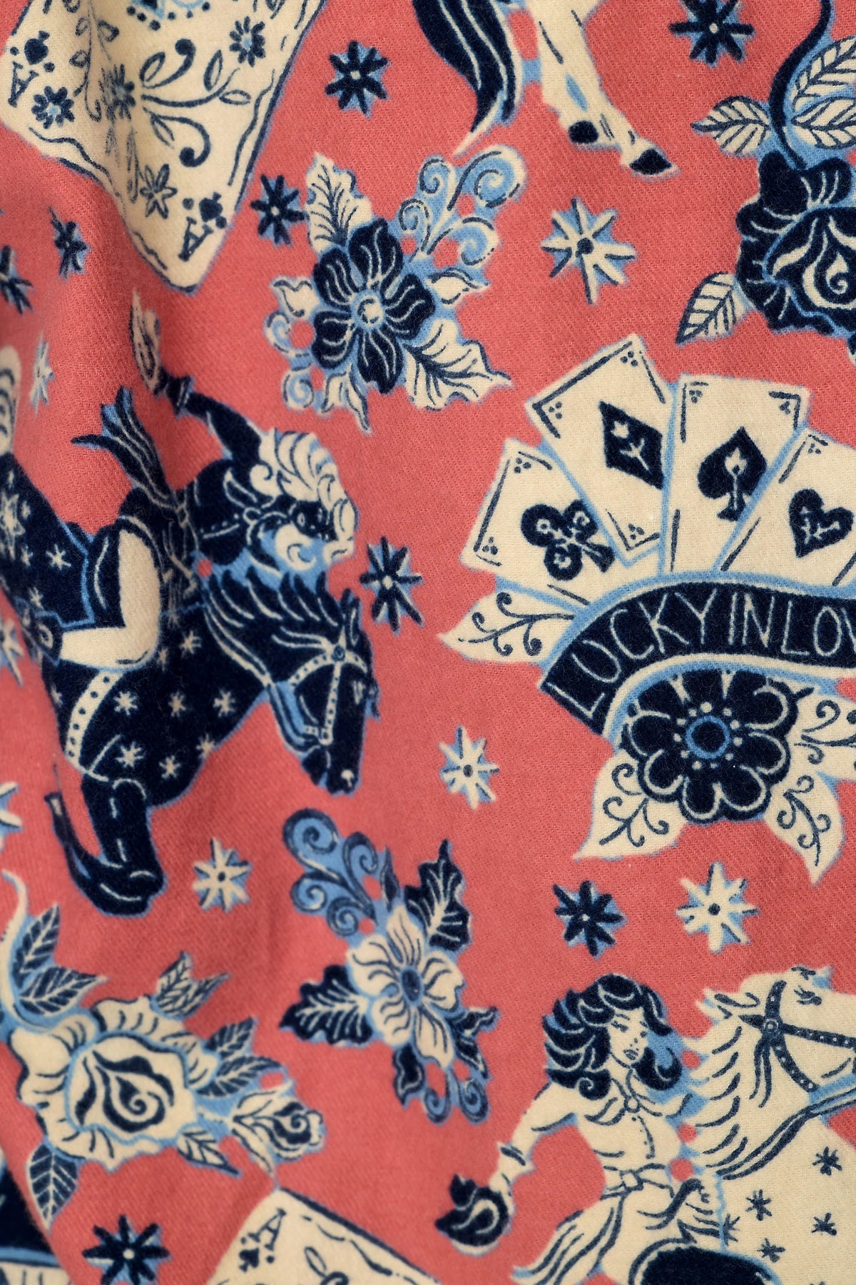 PJ Salvage Lucky in Love Dark Rose flannel fabric swatch — Cloud Nine Pajamas