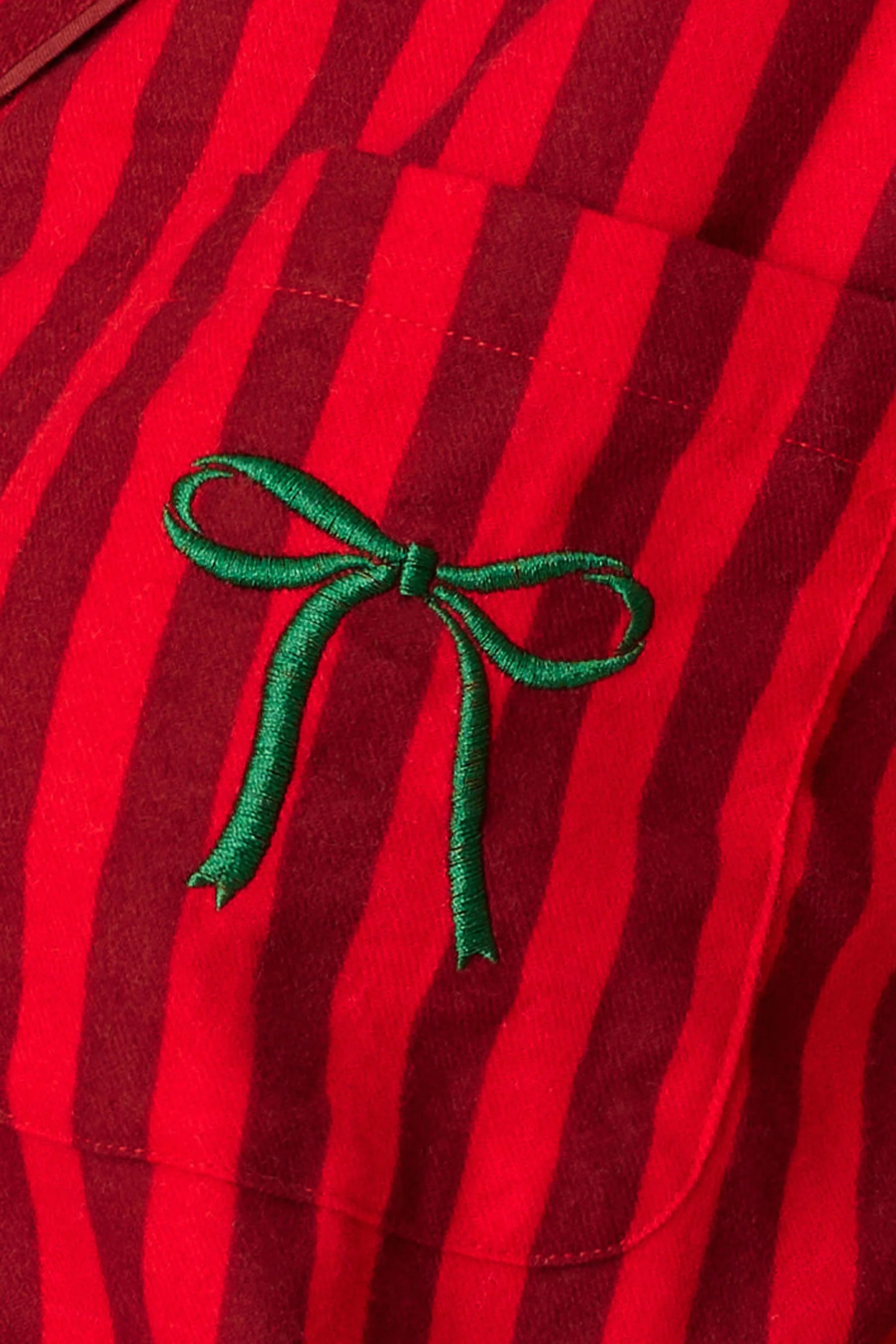PJ Salvage Bow Icon Flannel Set embroidered green bow pocket detail close-up — Cloud Nine Pajamas