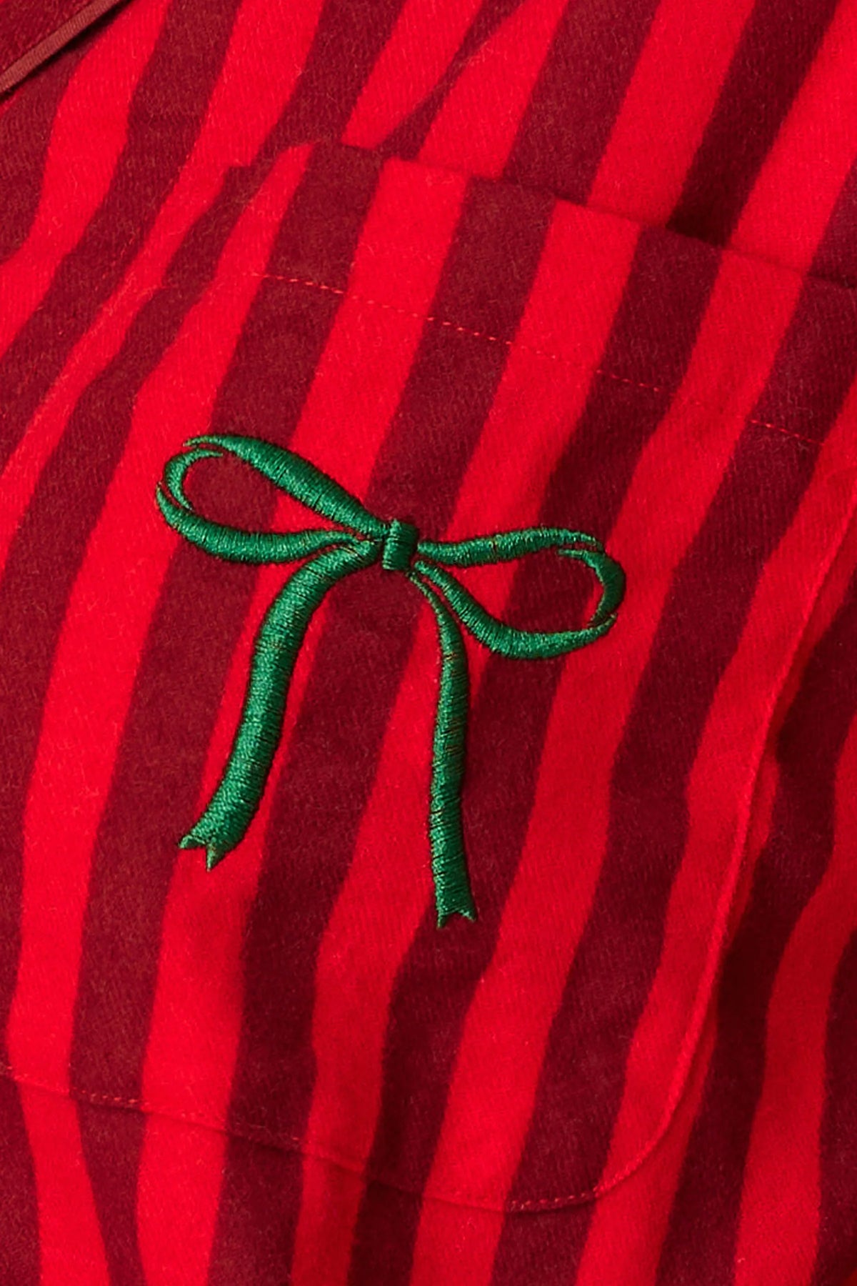 PJ Salvage Bow Icon Flannel Set embroidered green bow pocket detail close-up — Cloud Nine Pajamas