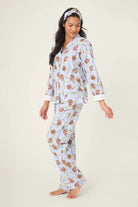 women's blue flannel pj set with pinecone print from pj salvage