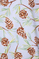 Feelin' Pine fabric pattern featuring pinecones and pine needles on a soft Blue Whisper background.
