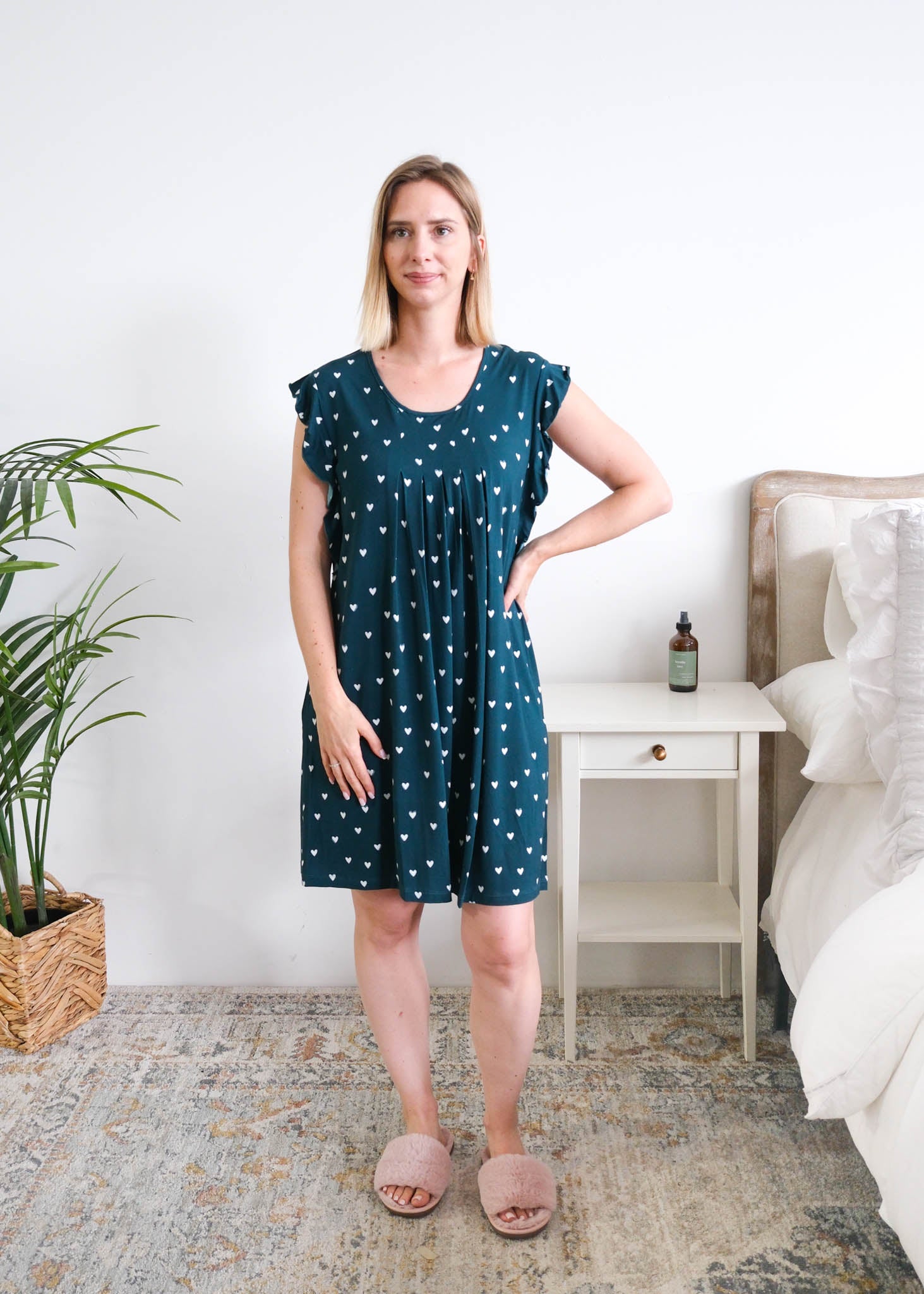 Georgia Rylan Sweetheart Slumber Flutter Nightgown model full length — Cloud Nine Pajamas