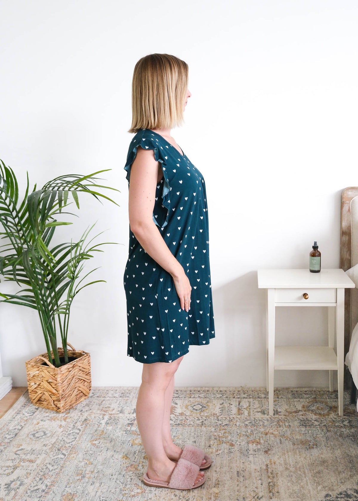 Georgia Rylan Sweetheart Slumber Flutter Nightgown model side view — Cloud Nine Pajamas