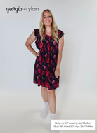 Winter Blossom Flutter Bamboo Nightgown by Georgia Rylan - model robyn shows the delicate details and the picture explains her sizing and measurments