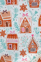 showcasing the print up close - Gingerbread Dreams Long Sleeve Button Up PJ Set