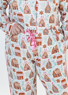 close up of women's Gingerbread Dreams Long Sleeve Button Up PJ Set Bamboo georgia rylan