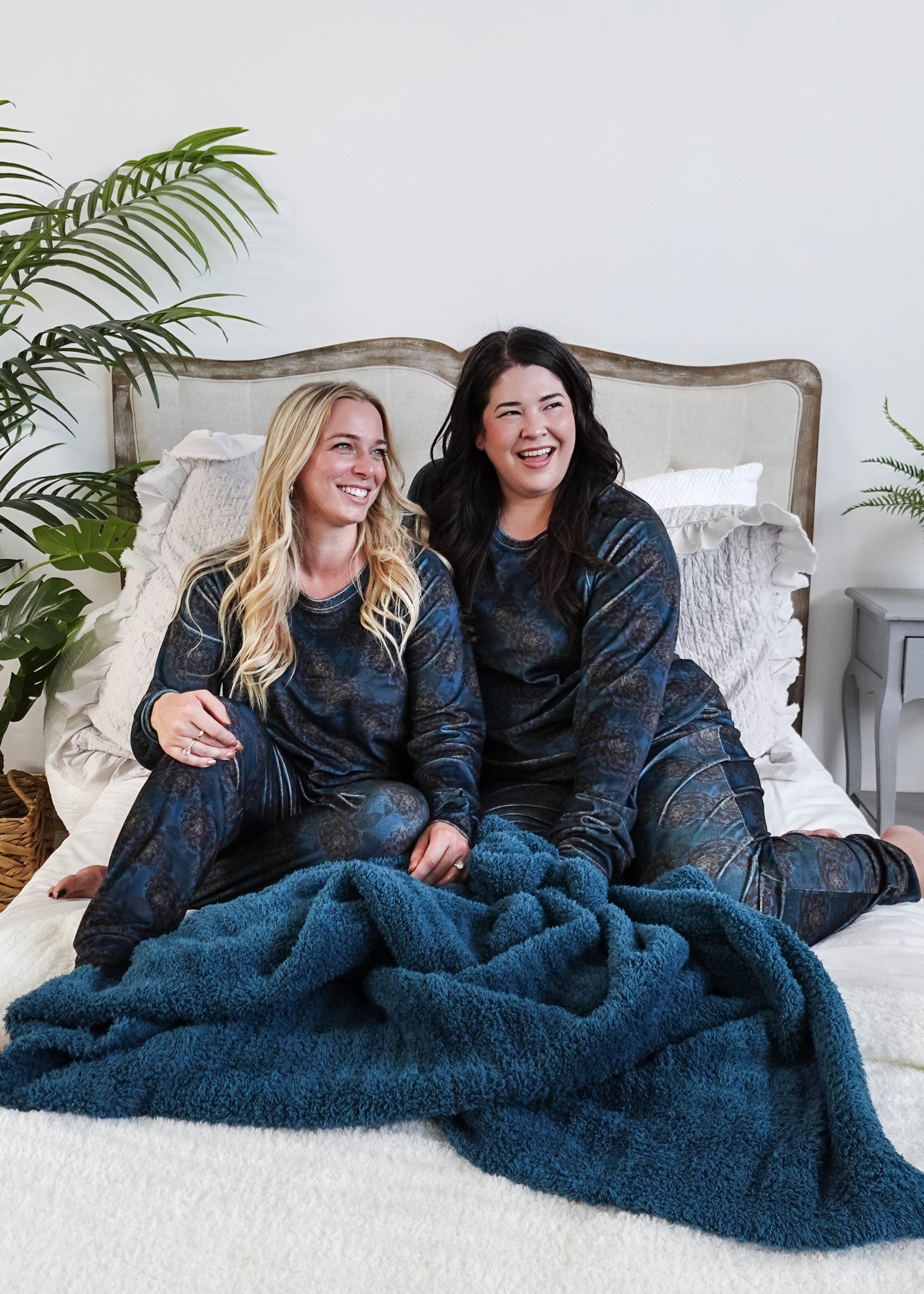 women's peacock blue with gold floral print velour loungewear set MIRANDA NIC