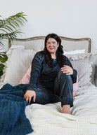 women's peacock blue with gold floral print velour loungewear set MIRANDA NIC