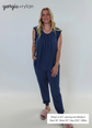 Denim Flutter Jogger Lounge PJ Set Bamboo showing model sizing and measurments