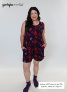 Winter Blossom Print Tank & Short PJ Set Bamboo full length showing plus size model and measurments