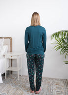 Georgia Rylan Teal Evergreen Dreams Bamboo PJ Set full length back view — Cloud Nine Pajamas Edmonton