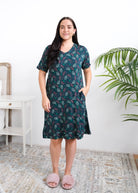 Georgia Rylan Evergreen Dreams V-Neck Bamboo Nightshirt lifestyle front view — Cloud Nine Pajamas Edmonton