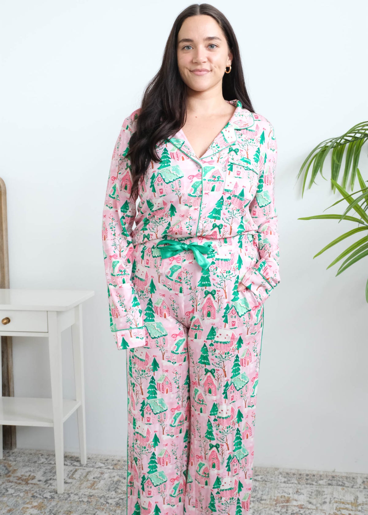 Georgia Rylan Sugar Plum Dreams Bamboo PJ Set full length tucked — Cloud Nine Pajamas Edmonton