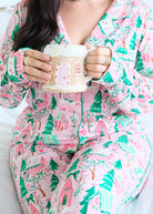 Georgia Rylan Sugar Plum Dreams Bamboo PJ Set notch collar piping chest pocket detail — Cloud Nine Pajamas Edmonton
