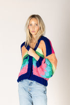 Lyla & Luxe HADLEY cobalt stripe cardigan front view open drape — Cloud Nine Pajamas
