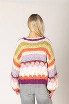 Lyla & Luxe HALA violet stripe crew neck pullover lifestyle — Cloud Nine Pajamas Edmonton