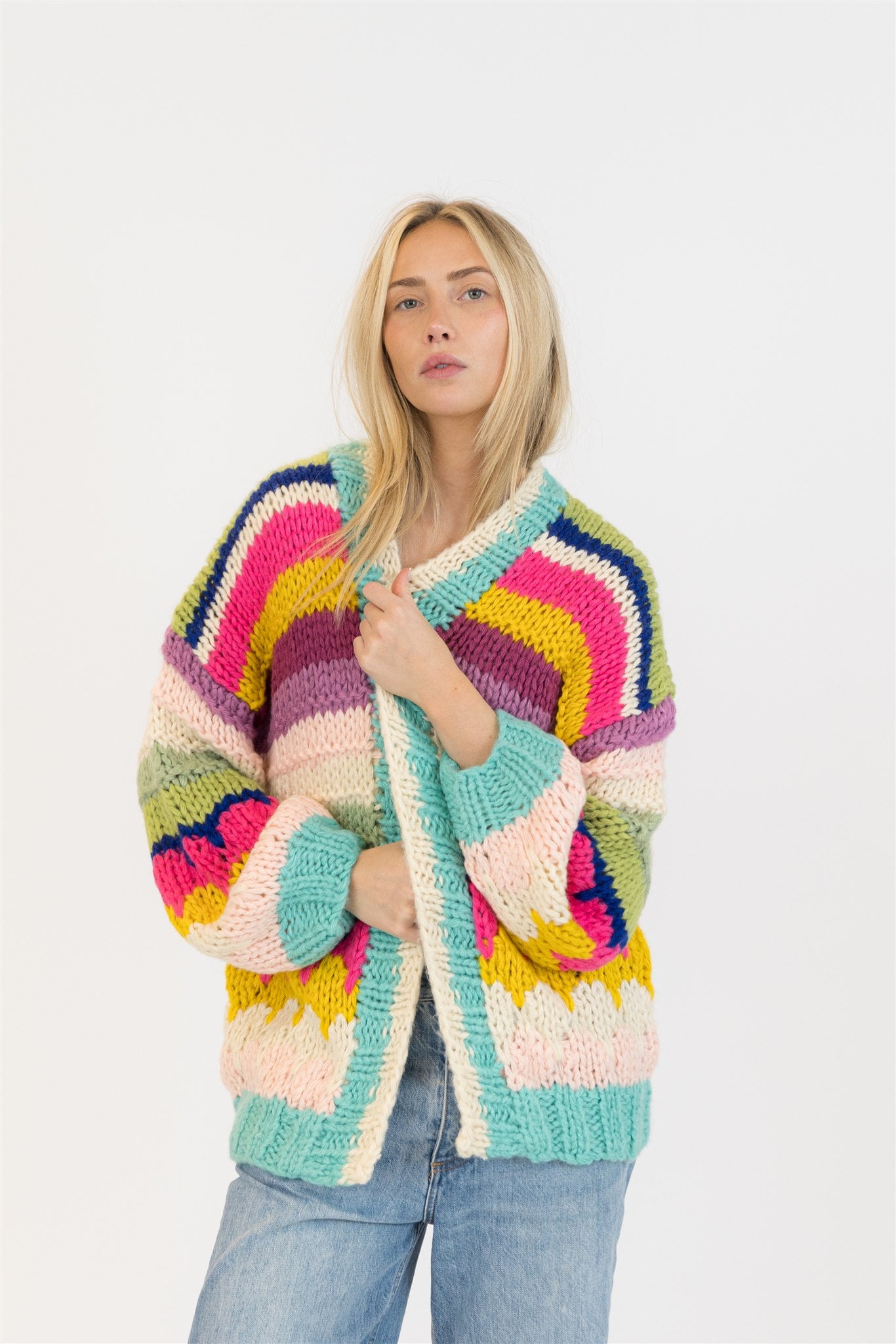 Womens Cardigan Striped Knitted Cardigan Buy Multi Bright