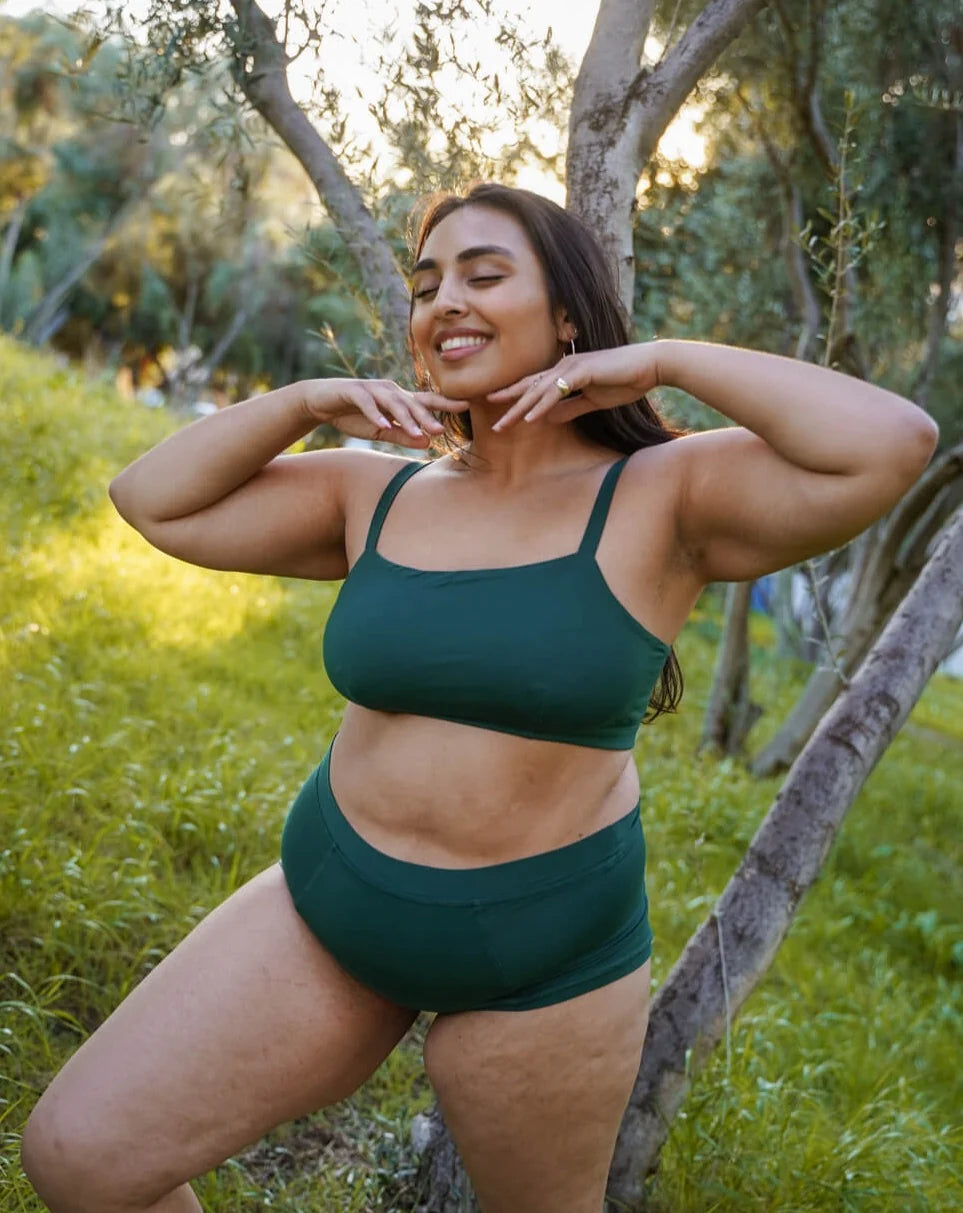 HUHA Mineral Brief Green TENCEL Modal on plus size model front view — Cloud Nine Pajamas Edmonton