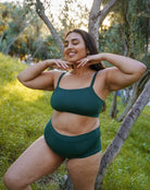 HUHA Mineral Brief Green TENCEL Modal on plus size model front view — Cloud Nine Pajamas Edmonton