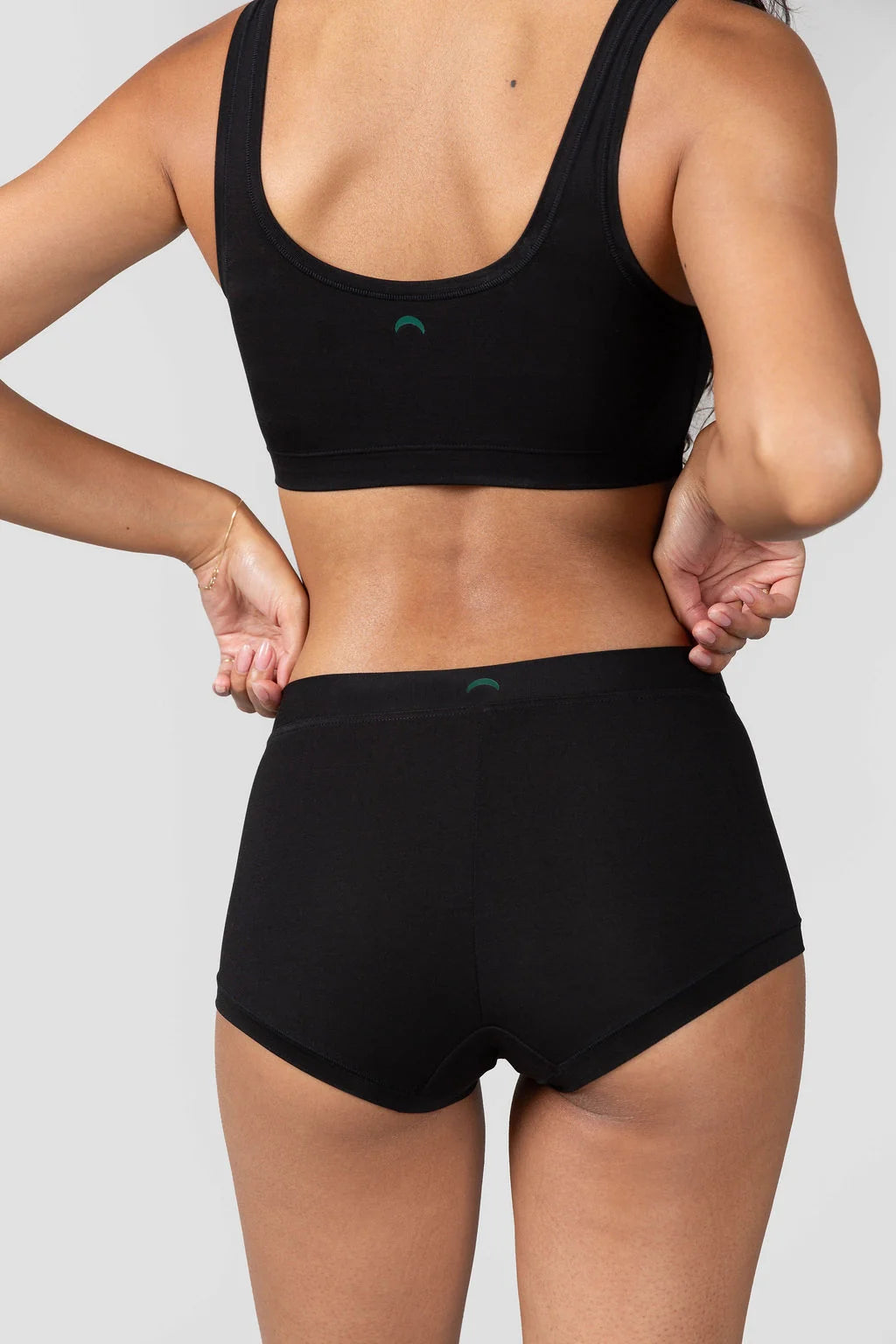 HUHA Mineral Brief Black TENCEL Modal lifestyle on model back View — Cloud Nine Pajamas Edmonton