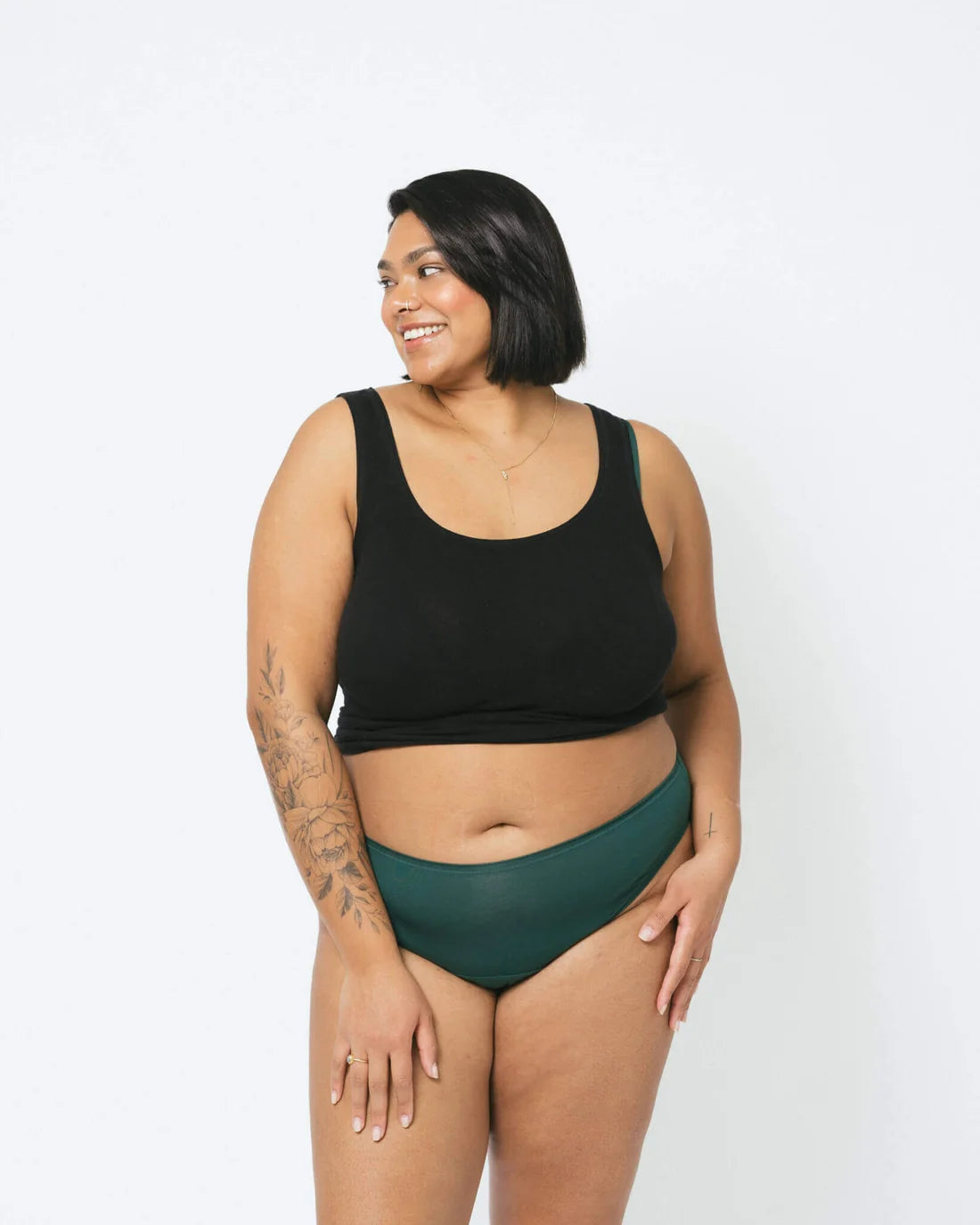 HUHA Mineral High Rise Bikini Green TENCEL Modal on plus size model front view — Cloud Nine Pajamas Edmonton