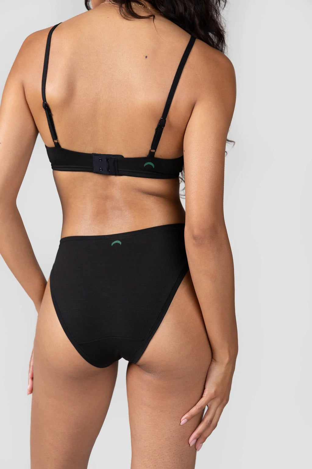 HUHA Mineral High Rise Bikini Black model back view close up — Cloud Nine Pajamas Edmonton