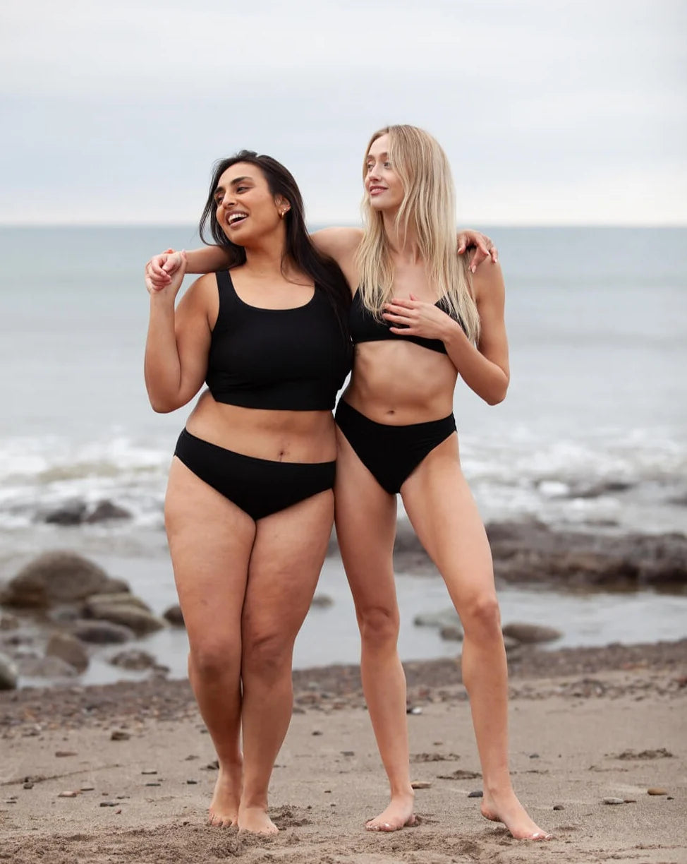 HUHA Mineral High Rise Bikini Black model lifestyle shot on plus size and regular size models — Cloud Nine Pajamas Edmonton