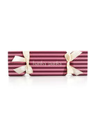 Retro Thong 3-Pack Gift Cracker packaging with pink and purple stripes and beige ribbons by Hanky Panky.