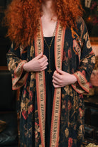 Market of Stars Heart of Gold Opera Duster print detail parchment coral gold — Cloud Nine Pajamas