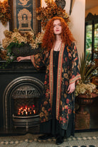 Market of Stars Heart of Gold Opera Duster full length front view on model — Cloud Nine Pajamas Edmonton