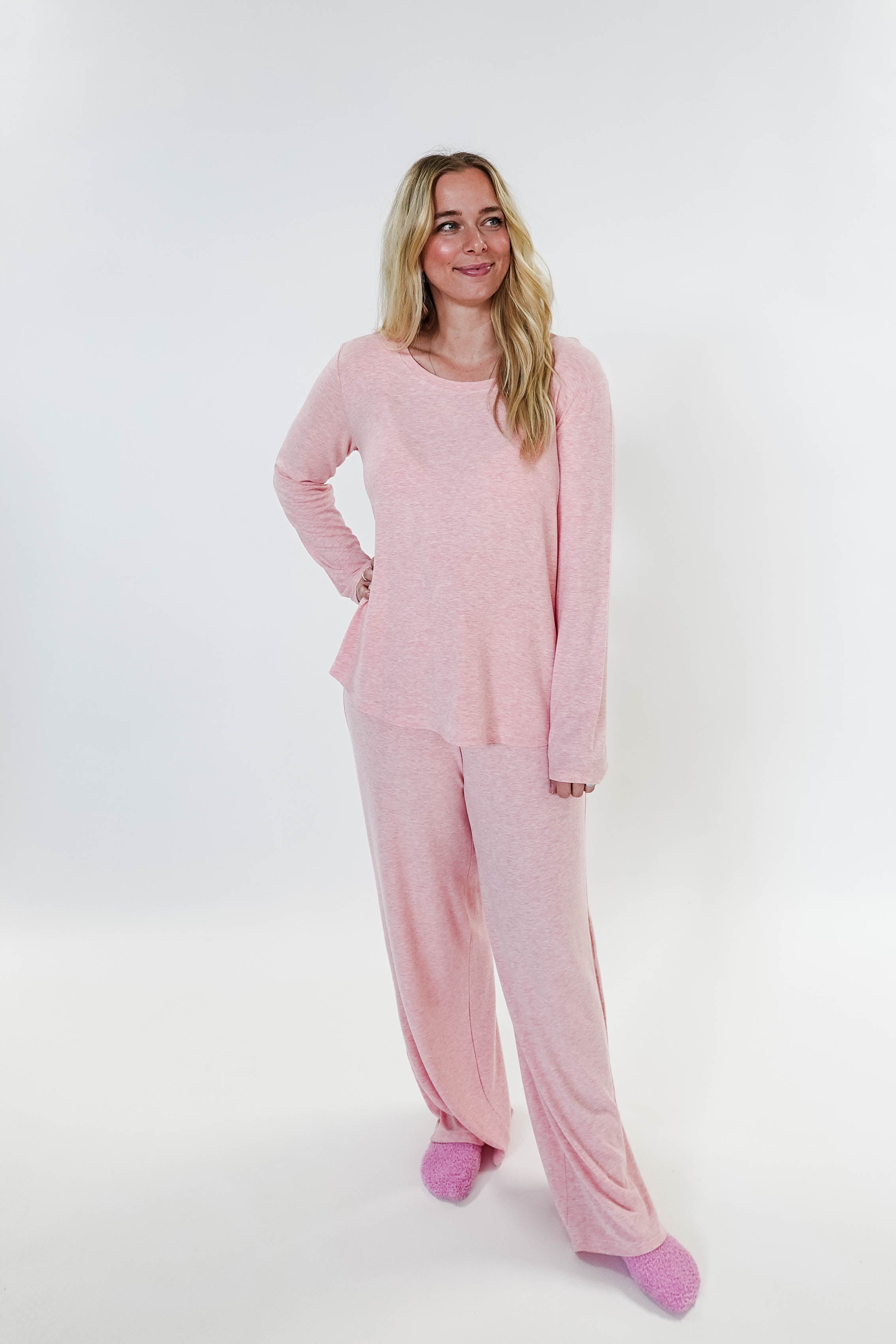 women's light pink loungewear set straight pant Miranda Nic